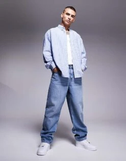 HUGO BLUE Ebill Oversized Shirt In Blue Stripe For Men Open Blue -Hugoro Store 207343161 1 openblue 1