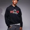 HUGO Red Dueleyo Snake Graphic Hoodie In Black For Men
