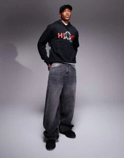 HUGO Red Dueleyo Snake Graphic Hoodie In Black For Men -Hugoro Store 207343194 3