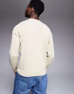 HUGO Red San Cassius Knitted Crew Neck Jumper In Beige For Men Open Beige -Hugoro Store 207343209 3