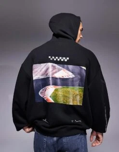 HUGO Red Doad Oversized Hoodie In Black With Race Track Print For Men -Hugoro Store 207343220 1 black 1
