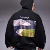 HUGO Red Doad Oversized Hoodie In Black With Race Track Print For Men