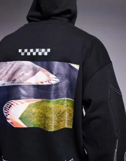 HUGO Red Doad Oversized Hoodie In Black With Race Track Print For Men -Hugoro Store 207343220 4