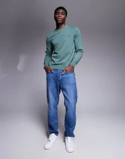 HUGO Red San Cassius Knitted Crew Neck Jumper In Green For Men Open Green -Hugoro Store 207343278 3