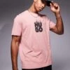 HUGO Red Delayer Chest Print T-shirt With Smoked Stacked Logo In Pink For Men Open Pink