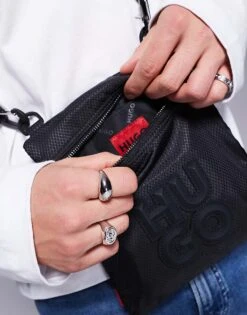 HUGO Red Malick Stacked Logo Crossbody Bag In Black For Men -Hugoro Store 207343369 4