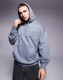 HUGO Red Oversized Ditchle Large Chest Logo Hoodie In Grey For Men Open Grey -Hugoro Store 207343378 1 opengrey 1