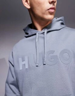 HUGO Red Oversized Ditchle Large Chest Logo Hoodie In Grey For Men Open Grey -Hugoro Store 207343378 4