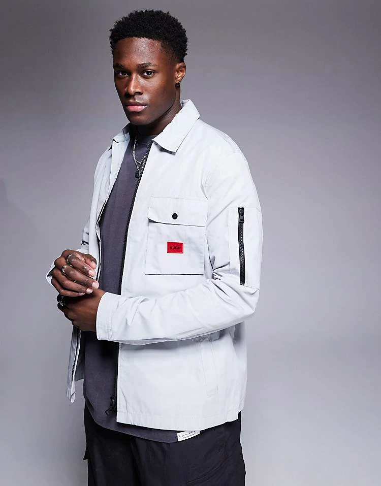 HUGO Red Emmond Oversized Overshirt In Grey For Men Light/pastel Grey 2 HUGO Red Emmond Oversized Overshirt In Grey For Men Light/pastel Grey - Image 2