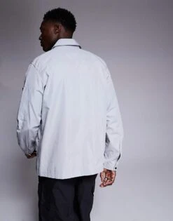 HUGO Red Emmond Oversized Overshirt In Grey For Men Light/pastel Grey 7 HUGO Red Emmond Oversized Overshirt In Grey For Men Light/pastel Grey -Hugoro Store 207343436 3