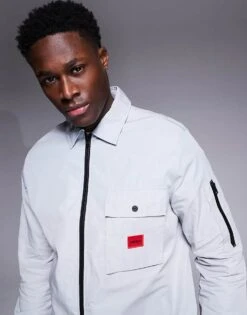 HUGO Red Emmond Oversized Overshirt In Grey For Men Light/pastel Grey 8 HUGO Red Emmond Oversized Overshirt In Grey For Men Light/pastel Grey -Hugoro Store 207343436 4