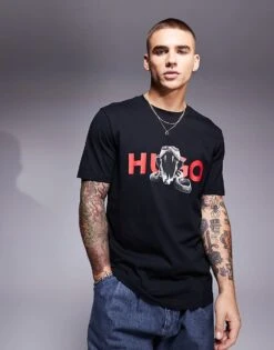 HUGO Red Deyladec Snake Graphic T-shirt In Black For Men