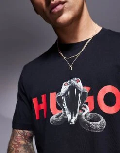 HUGO Red Deyladec Snake Graphic T-shirt In Black For Men -Hugoro Store 207343438 3