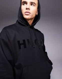 HUGO Red Oversized Ditchle Large Chest Logo Hoodie In Black For Men -Hugoro Store 207343455 3