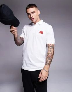 HUGO Red Dereso Badge Logo Polo In White For Men