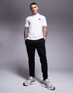 HUGO Red Dereso Badge Logo Polo In White For Men -Hugoro Store 207343467 3