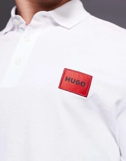HUGO Red Dereso Badge Logo Polo In White For Men -Hugoro Store 207343467 4