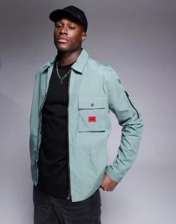 HUGO Red Emmond Oversized Overshirt In Green For Men Open Green