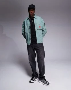 HUGO Red Emmond Oversized Overshirt In Green For Men Open Green -Hugoro Store 207343509 4