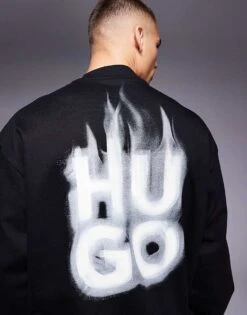 HUGO Red Durungu Relaxed Fit Sweatshirt In Black With Smoked Chest Logo For Men -Hugoro Store 207343524 1 black 1