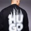 HUGO Red Durungu Relaxed Fit Sweatshirt In Black With Smoked Chest Logo For Men