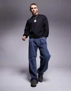 HUGO Red Durungu Relaxed Fit Sweatshirt In Black With Smoked Chest Logo For Men -Hugoro Store 207343524 3