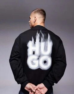 HUGO Red Durungu Relaxed Fit Sweatshirt In Black With Smoked Chest Logo For Men -Hugoro Store 207343524 4