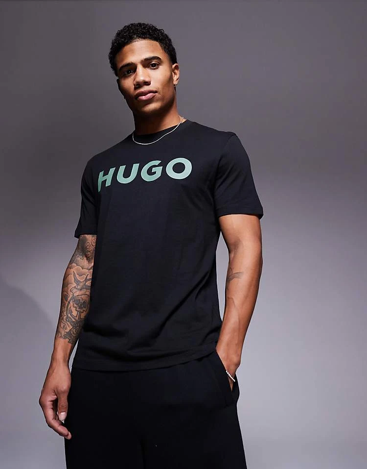 HUGO Red Dulivio Contrast Chest Logo T-shirt In Black For Men 1 HUGO Red Dulivio Contrast Chest Logo T-shirt In Black For Men