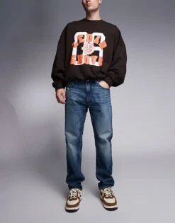 HUGO Red 640 Straight Fit Jeans In Washed Dark Blue For Men Bright Blue