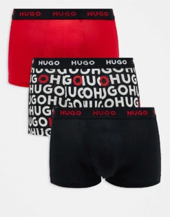 Hugo Red HUGO Bodywear 3-pack Trunks In Black And Red With Design Print For Men Open Miscellaneous