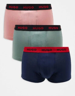Hugo Red HUGO Bodywear 3-pack Trunks In Pink, Blue And Green With Contrast Waistbands For Men Open Miscellaneous