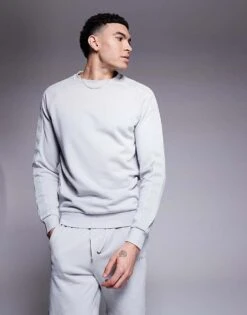 Hugo Red HUGO Bodywear Co-ord Tonal Logo Sweatshirt In Grey For Men Light/pastel Grey -Hugoro Store 207350106 1 lightpastelgrey 1