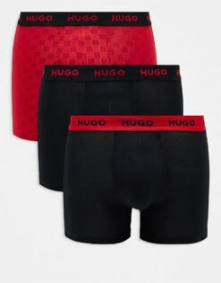 Hugo Red HUGO Bodywear 3-pack Boxer Brief In Black And Red With Design Print For Men Open Miscellaneous -Hugoro Store 207350159 3