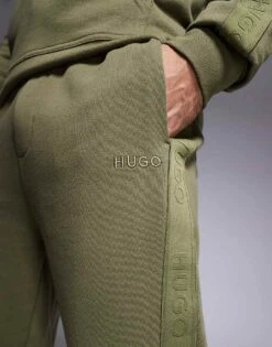 Hugo Red HUGO Bodywear Co-ord Tonal Logo Joggers In Dark Green For Men Open Green -Hugoro Store 207350198 2