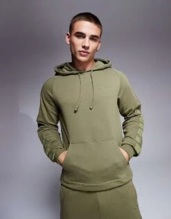 Hugo Red HUGO Bodywear Co-ord Tonal Logo Hoodie In Dark Green For Men Open Green