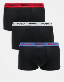 Hugo Red HUGO Bodywear 3-pack Trunks In Black With Contrasting Colour Logo Waistbands For Men Open Miscellaneous