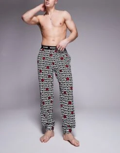 Hugo Red HUGO Bodywear Tortuga All Over Logo Bottoms In Black For Men