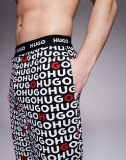 Hugo Red HUGO Bodywear Tortuga All Over Logo Bottoms In Black For Men -Hugoro Store 207350340 3