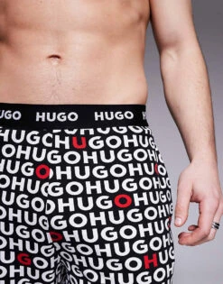 Hugo Red HUGO Bodywear Tortuga All Over Logo Bottoms In Black For Men -Hugoro Store 207350340 5