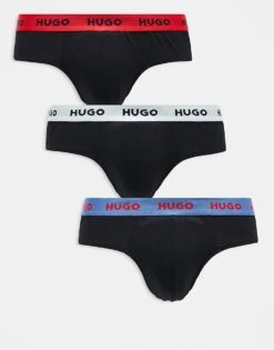 Hugo Red HUGO Bodywear 3-pack Hip Briefs In Black With Contrast Waistbands For Men Open Miscellaneous