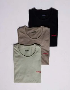 HUGO RED 3 Pack Logo T-shirts In Black/light Green & Brown For Men Black/green & Brown -Hugoro Store 207708530 3